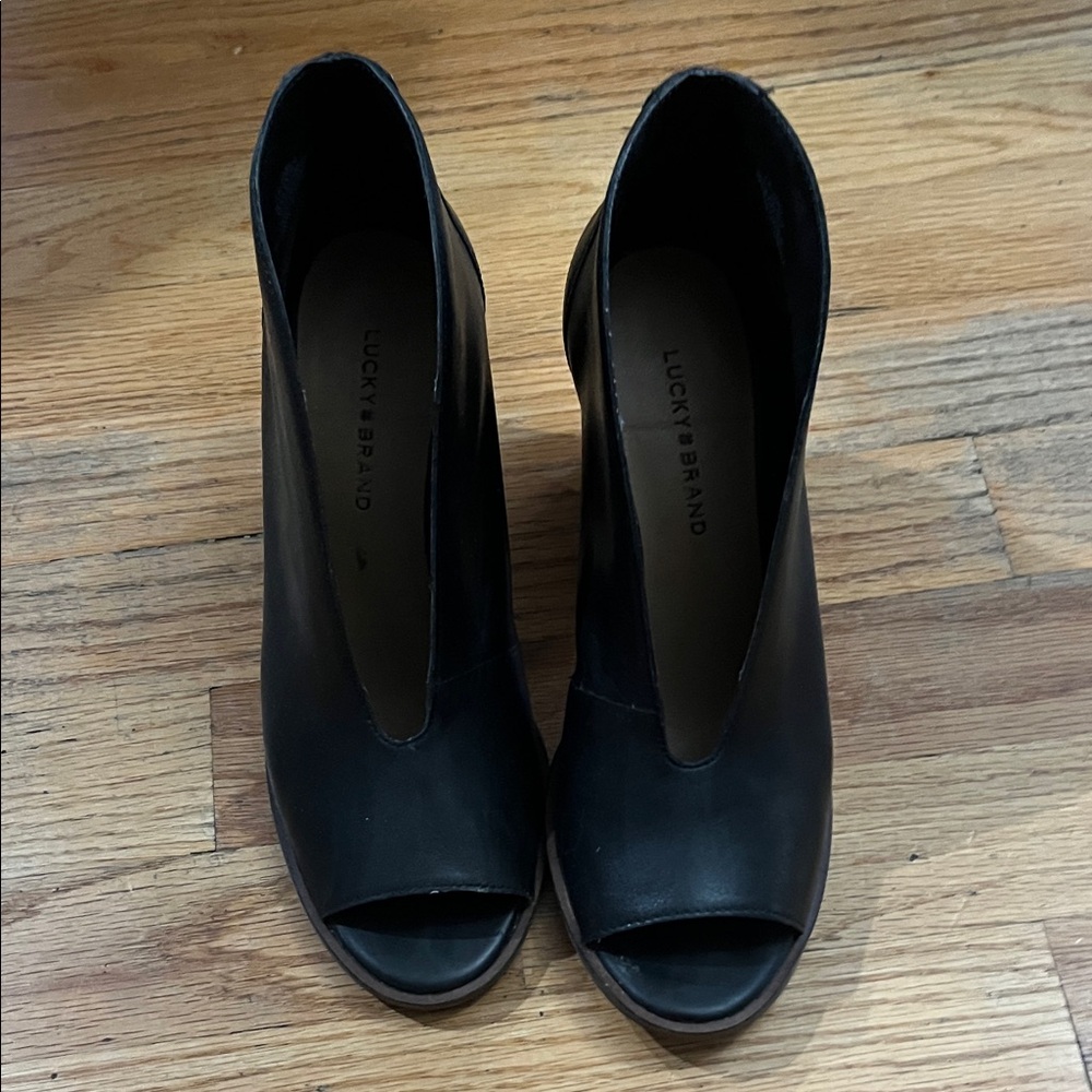 Lucky Brand Black Peep Toe Heeled Boots
